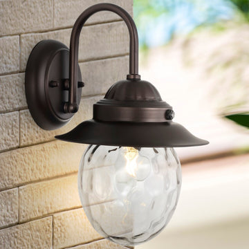 Rodanthe 8.25" Farmhouse Industrial Iron/Glass Outdoor LED Sconce - JONATHAN Y